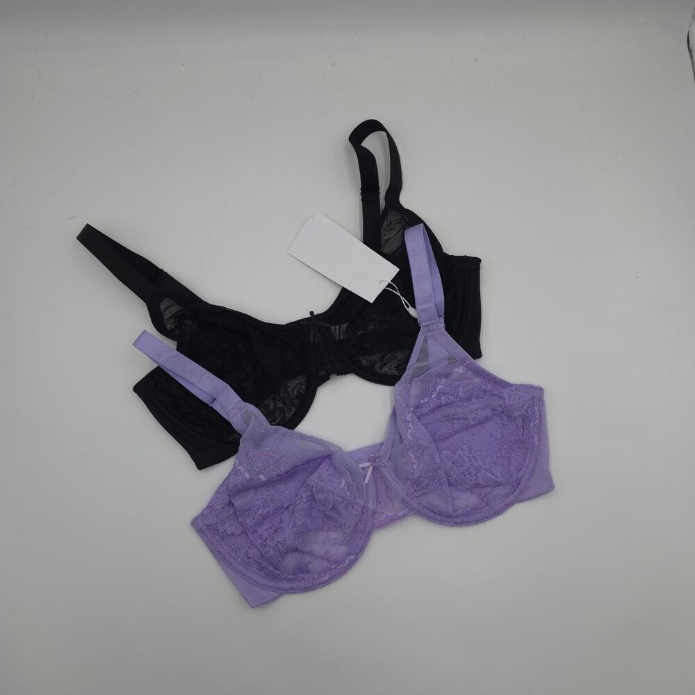 HSIA Bundle of Two Enchante Unlined Lace Underwire Bra in Black Purple Size 34DD